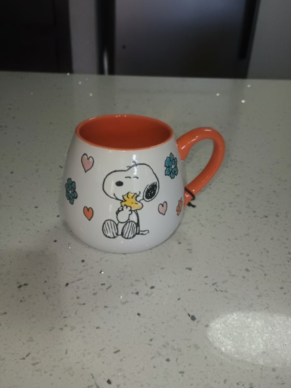 Snoopy Ceramic Mug with Orange Interior and Handle